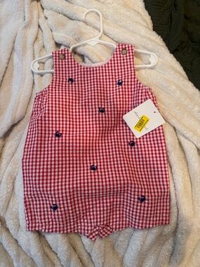 Starting Out Red and White Gingham Embroidered Baby One-Piece